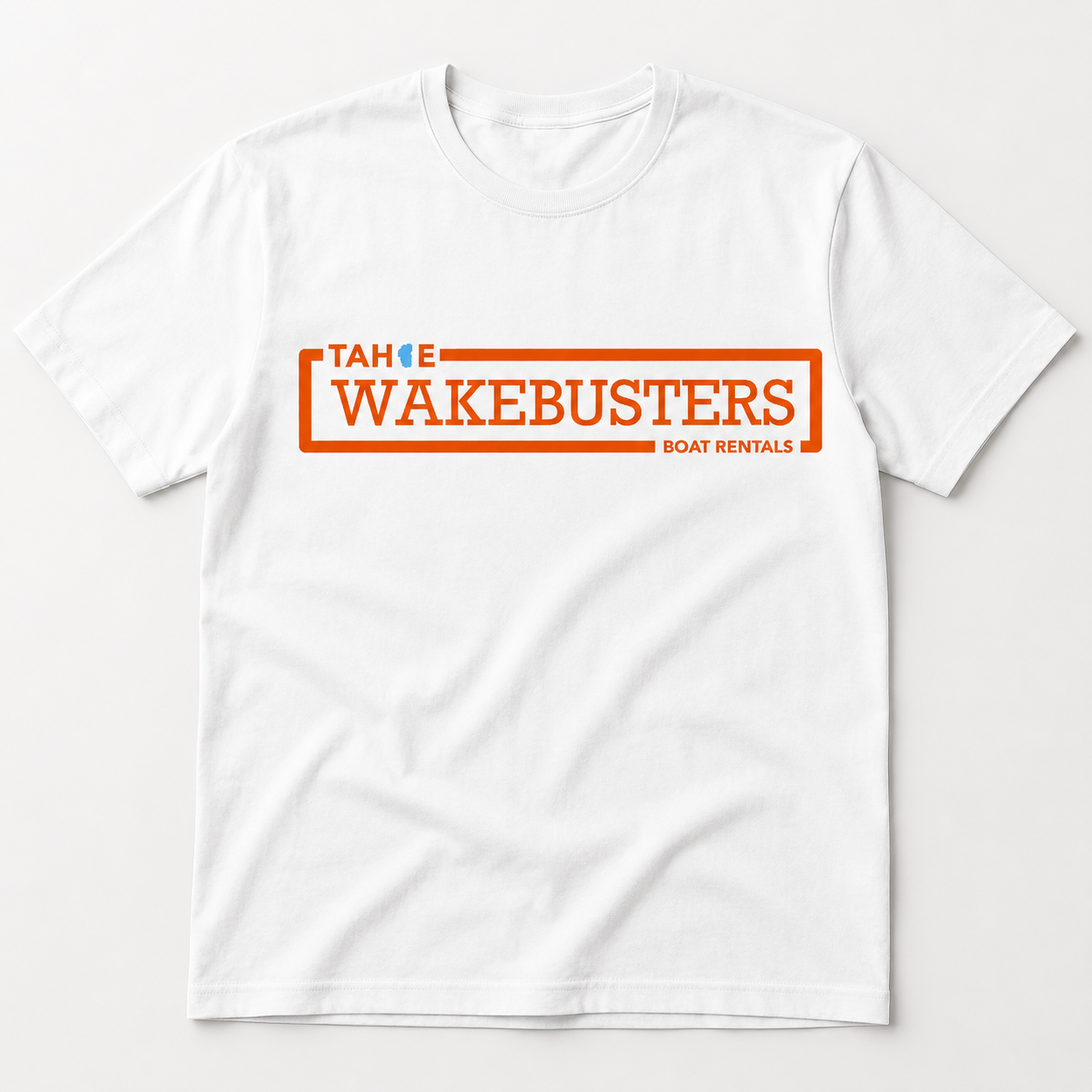 Tahoe WakeBusters Classic White T-Shirt with orange logo