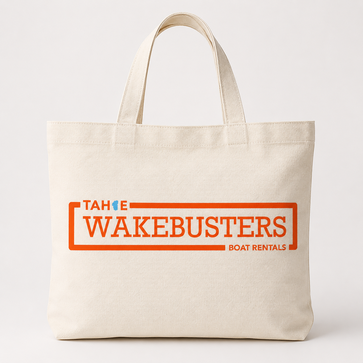 Tahoe WakeBusters Natural Canvas Tote Bag with orange logo