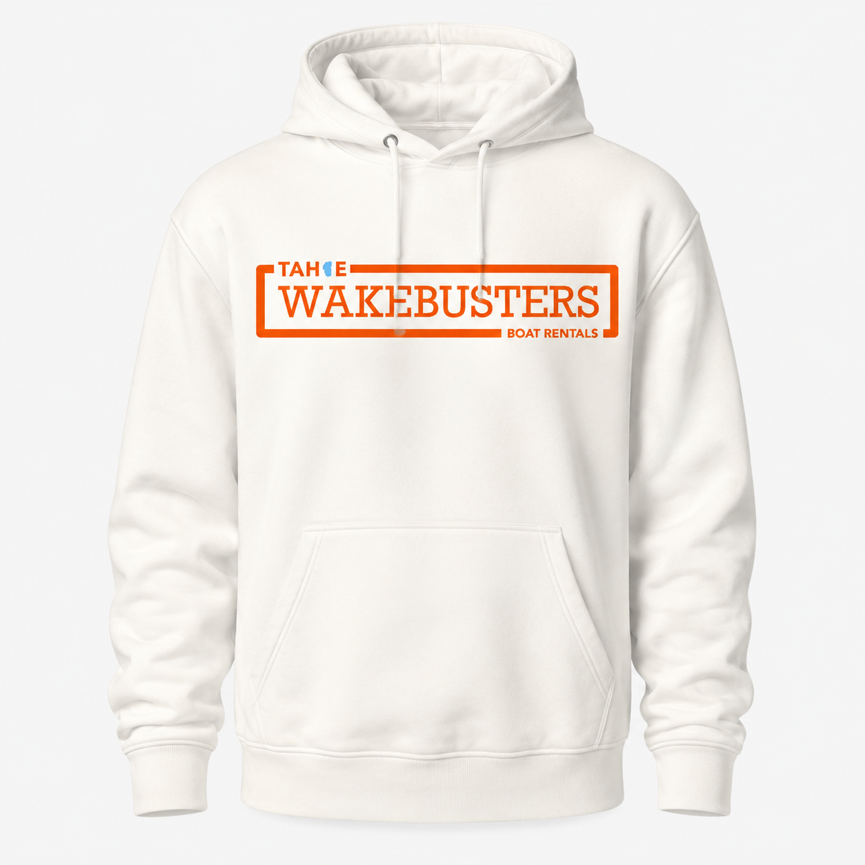 Tahoe WakeBusters White Hoodie with orange logo