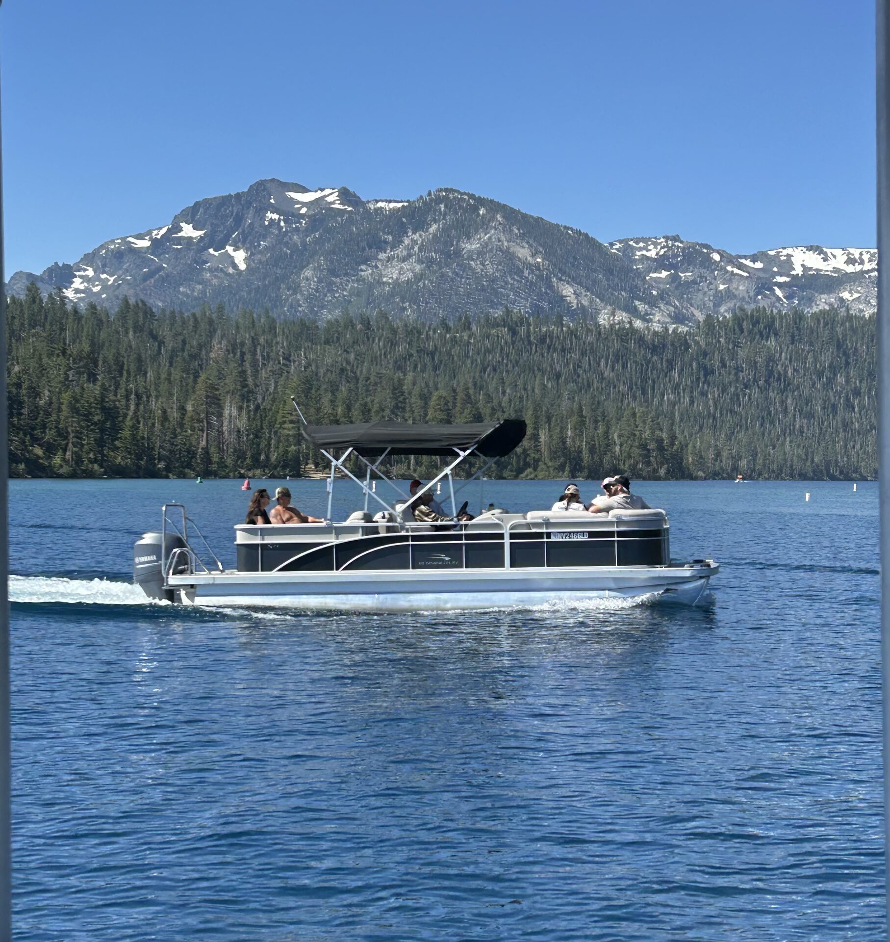 25ft Bennington luxury tritoon pontoon on Lake Tahoe
