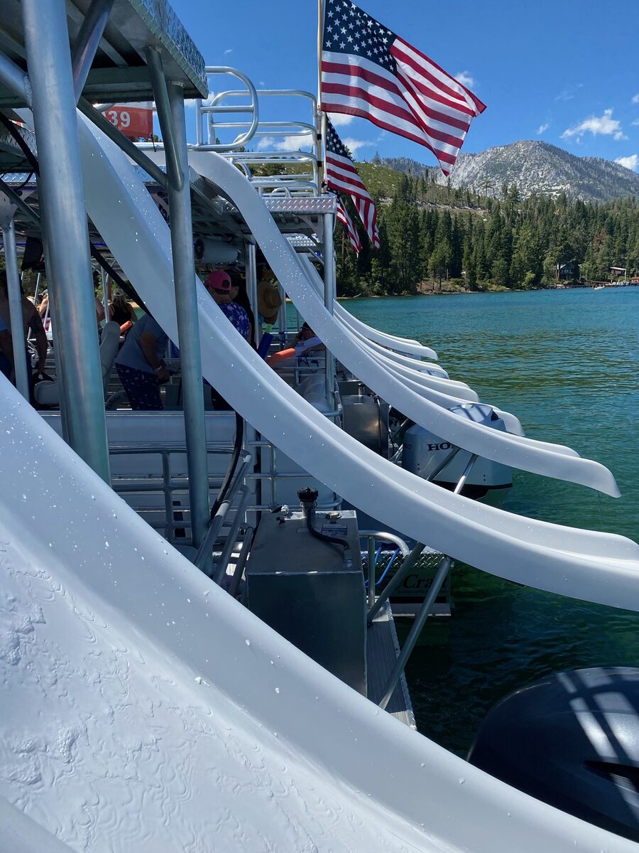 Waterslide on tritoon boat rental Lake Tahoe